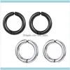 Обруча Jewelryhoop Hie 1pc панк-серьги из нержавеющей стали для женщин мужчины европейский черный цвет без кусочков кружок зажимы уш