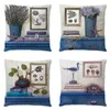 Kissen/Dekoratives Kissen, digital bedruckter Leinen-Kissenbezug, blaues Retro-Blumenmuster, quadratischer Kissenbezug, kreative Heimdekoration, Sofa