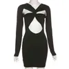 Bodycon dress women fashion black Sexy short dresses girls 2022 long sleeve cut out dress y2k Harajuku Aesthetic clothes Y220304