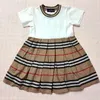 Ny sommar mode England barn tjejer kläder klänning randig stil bomull ruched patchwork baby flicka prinsessan klänning 2-10 år Q0716