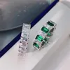 Mest sålda lyxsmycken Äkta 100 % 925 Sterling Silver Emerald Cut White Topaz CZ Diamant Ädelstenar Fest Kvinnor Bröllop Förlovningsband Ring Present