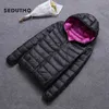 Sedutmo Zima Plus Rozmiar 3XL Duck Down Down Women Kapturem Dwóch Side Wear Kurtki Ultra Light Płaszcz Spring Puffer Kurtka ED616 210819