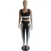 Vrouwen sets kleding zwart meisje training yoga 2 stuk outfits mouwloze tank crop top hoge taille broek joggings pak 210525