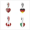 MEMNON JEWELRY 925 STERLING SILVER HEATS CHARMS HEARTHAPED FLAG PENDANT CHARM BEADS FIT BRACELETSネックレスDIY