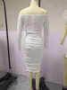 Polkadot Print Ruffles Scarf Off Shoulder Ruched Belted Bodycon Dress 2021 Women Elegant Dress Y1006