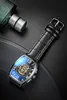 Mode luxe hommes creux automatique mécanique montres en cuir Blet Rectangle horloge montre-bracelet Relogio Masculino montres-bracelets