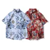 Men's Casual Shirts Harajuku Hawaii Shirt Hip Hop Streetwear Vintage Leaf Print Beach Men Bohemia Summer Short Sleeve Fashion Clothing