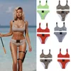 Frauen Mehrfarbige Zweiteilige Gürtel Bikini Badeanzug Bademode Dame Mädchen Gürtel Crop Top Set Einteilige Anzüge