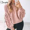 Turtleneck Vinter Rosa Kvinnor Sweatwer Casual Lantern Sleeve Kvinna Jumper Varm Kort Retro Ladies Sweater 210414