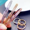 Fashion Hard Metal Luxury Gilding Bangle With Rings Set Luxurious Rhinestones Inlaid Golden Silver And Rose Gold Wholesale Mixed Randomly