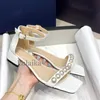 Summer Gold Sliver Square Open-Toed Pearl Strap Ankle Buckles Sandals Low Heels Slingback Women Shoes