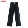 Tangada Women High Whiest Obllength Jeansズボンズボンポケットジッパー女性ワイドレッグデニムパンツ4M520 211112