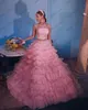 Zoete roze gezwollen tiered tule a-line meisje jurk strapless ruches prinses verjaardagsfeestje ruched vrouwen outfit casual jurken