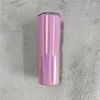 20 oz Boş Süblimasyon Sıska Tumbler Kupa Ile Saman Paslanmaz Çelik Glitter Şarap Kupalar Gökkuşağı Yalıtımlı Kahve Bira Bardak HH21-184