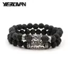 Очарование браслетов 2pcs/set vinatge bease bracelet Мужчины этнические черные зеленые камни и браслет для женщин бохо ювелирные украшения pulsera hombre