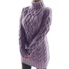 Automne et hiver pull épais pour femmes pulls tricotés col roulé rétro ligne épaisse lin fleur mini robe pull femmes 210514