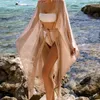 Damska stroje kąpielowe Kobiety Lato Błyszczące Metalowe Bikini Swimsuit Cover Up Open Front Krawat Talia Sexy Sheer Kimono Cardigan Beach Maxi Dress