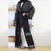 Ethnic Clothing Polka Dot Lace Patchwork Muslim Kimono Abaya For Women Moroccan Dubai Turkey Hijab Dress Ramadan Eid Mubarak 2022