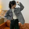 Kvinnors Jackor Kvinnor Elegant Turn-Down Collar Knapp Woolen Coat 2021 Höst Koreansk Ins Fashion Cardigan Vinter Långärmad Fickplattor