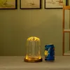 Wyświetlacz ze szkła bezbarwnego kopuła z drewnianą podstawą LED mikrokrajobraz miniaturowy domek dla lalek uchwyt na majsterkowanie wazon do przechowywania kwiatów 5358 Q2