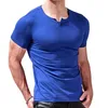 Herr Henley T-shirtmonterad klädhylsa toppar för män skjortor bomull casual bodybuilding fitness t-shirt t-shirts