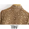 TRAF Women Fashion Semi-Sheer Metallic Draad Luipaard Blouses Vintage Lange Mouwen Button-Up Vrouwelijke Shirts Chique Tops 210415