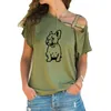 New Summer Bulldog Francês T Camiseta Mulheres Algodão de Manga Curta Meninas Tshirt Adorável Cão T-shirt Irregular Skew Cruz Atadura Tee 210401