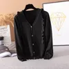 Ruffles Solid Sweet Mujer Sueter V Neck Single Breasted Korean Style Women Sweaters Autumn Winter Cardigans 17721 210415