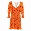 Foridol Sexig Backless Vintage Boho Höst Klänning Kvinnor Blomma Tryck Bodycon Beach Mini Dress Ruffle Floral Orange Dress 210415