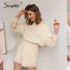 Uzun Kollu Hoodie Takım Elbise Örme İki Parçalı Rahat Kadın Pantolon Playsuits Yüksek Moda Katı Kadın Tulumlar 210414