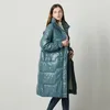 Winter Stand Collar Long Jacket Women White Duck Down Coat Blue Loose Waterproof Parka Female Thick Warm Snow Outerwer 210430