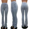 Calças femininas capris mulheres cintura alta 2021 calças de alargamento nervuroso calças empilhadas leggings legger estiramento Barra de sino flared