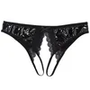 Kvinnors Tränar Kvinnor Exotisk Underkläder Erotisk Sexig Öppna Crotch Porr Blommor Lace Edge Underkläder Wet Look Patent Läder Crotchless Briefs