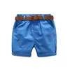 Sommar 3-10 år Bomull Navy Blå Kaki Green Solid Färg Barnens Running Sport Boy Shorts Kids With Leather Belt 210723