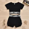 Nouvelle fille enfant enfant vêtements noirs ensembles à manches courtes lettre crop top t-shirt shorts vêtements d'été décontracté sunsuit tenue 1307 Y2