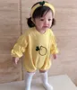 Spring Autumn baby girls cute lemon long sleeve bodysuits with hair band infant kids pure cotton casual outfits jumpsuit 210508