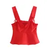 Za Retro Blouse Women High Waisted Bow Tie Slim Sleeveless Camisole Vest Ruffle decoration Casual Tops XITIMEAO 210602