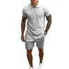 Tenues d'été pour hommes 2 pièces ensemble mode vêtements hommes survêtement Jogging costume col montant et short coton tissu mince 210714