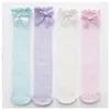 Meisjes Kant Bogen Princess Sok Knie Hoge Sokken Solid Long Tube Footsocks Kids Leg Warmers 4 Kleuren