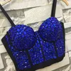P136 Hand-made Blue Beaded Gaga Bustier Pearls Push Up Night Club Bralette Women's Bra Cropped Top 210527