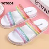 Estate Rainbow Bling Pantofole Donna Paillettes Scarpe Antiscivolo Soft Flats Beach Infradito Home Slipper Ladies Outdoor Sandali Ragazze Y0406