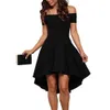 Fashion-Dresses Summer Women Casual Off The Shoulder Dress Short Sleeve High Low Skater Cocktail Party Evening Wedding Dresses