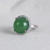 Cluster ringar FNJ 925 Silverring för kvinnor Smycken 100% Original Pure S925 Sterling Natural Green Agate Chalcedony