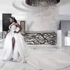 2021 Plus Size Arabic Aso Ebi Crystals High Split Bröllopsklänningar En axel Sexiga Satin Brudklänningar ZJ205