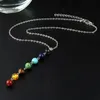 Enkel stil 7 chakra mångfärgad natursten pärlor hänge halsband lång kedja för kvinnor charm collier collares yoga smycken yfa2961