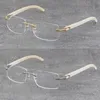 Hela original Black Buffalo Horn Rimless Metal Frame Man Woman Optical White äkta Natural Hor Eyeglasses 18K Gold Frame 82321L