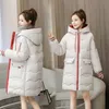 아래로 파카 여성 겨울 두건 워드 코트 플러스 사이즈 긴 옷 느슨한 재킷 색깔 퀼트 빵 2008 211216