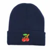 LDSLYJR Cotton Cherry fruit embroidery Thicken knitted hat winter warm hat Skullies cap beanie hat for adult and children 1836057893