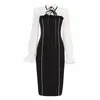 Deat Women Black Patchwork Bow High Dress Nowy Turn-Down Collar Neck Butterfly Rękaw Slim Fit Fashion Fala Lato 7E0453 210428