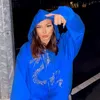 여성의 후드 스웨터 라인 석 까마귀 검은 파란색 드래곤 지퍼 위로 지퍼 가을 옷을 입고 여성 2021 땀 카푸치 FEM